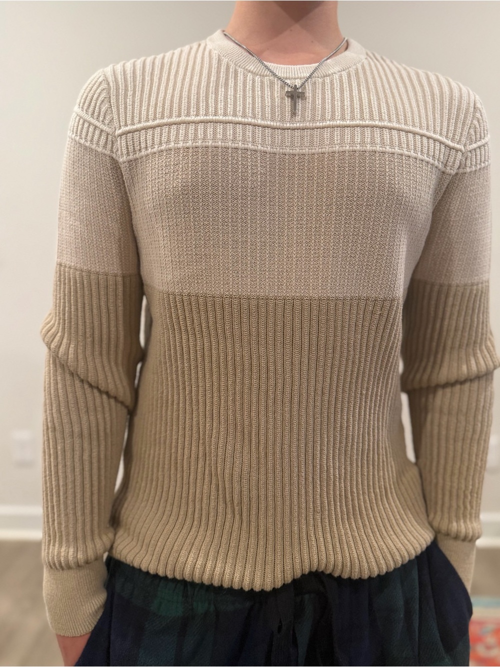 Goodfellow & Co Two-Tone Ribbed Crewneck Sweater - Cream & Tan